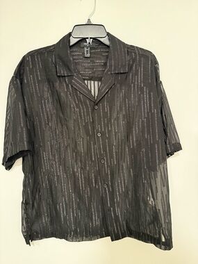 Forever 21 Black Sheer Stripe Short-Sleeve Shirt